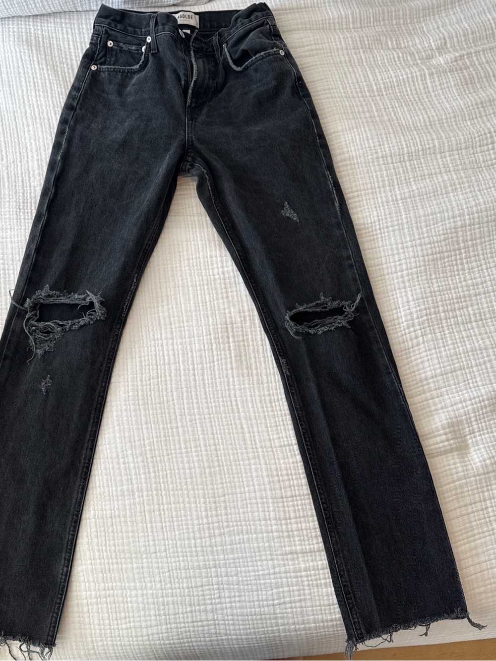 Agolde Black Distressed Slim Straight Jeans